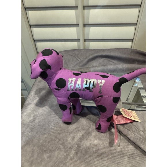Victoria's Secret "Happy Pink" Black Polka Dot On Fabric Stuffed Dog With Tags - Picture 1 of 2